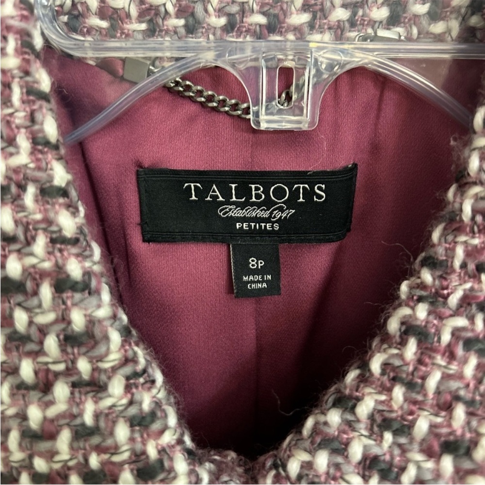 Women’s Talbots Purple Grey Tweed Button Front Wool Blend Blazer Size Petite 8 - Picture 10 of 11